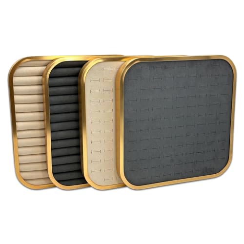 TheDisplayGuys - Aluminum Jewelry Organizer Display Tray - Faux Suede Insert - 14 Ring Holder Rows - Gold/Grey - color: Grey Suede, size: Jewelry Rows - 14, style: Aluminum - Gold