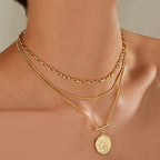 LANE WOODS Gold Plated Necklaces for Women - Multilayer Coin Medallion Pendant Necklace Adjustable Layering Choker Necklaces Chain Set Jewelry - style: Coin Medallion-Gold