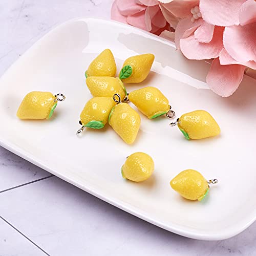 Craftdady Fruit Dangle Charms Pendants Cute Resin Food Pendants Apple Orange Pineapple Strawberry Pendants Lovely Vegetable Mushroom Charms for DIY Craft Earring Bracelet Necklace Jewelry Making - color: Yellow, Lemon