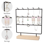 Earring Display Stands for Selling 3 Tier 15 Hooks Jewelry Display Wooden Base Earring Holder Organizer Display Stand for Necklaces Rings Bracelets Keychains (Black)