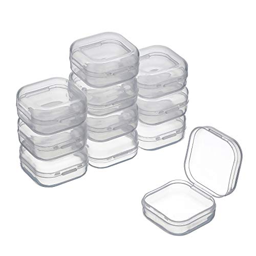 SATINIOR 12 Pack Clear Plastic Beads Storage Containers Box with Hinged Lid for Beads and More (1.38 x 1.38 x 0.71 Inch) - size: 1.38 x 1.38 x 0.71 Inch