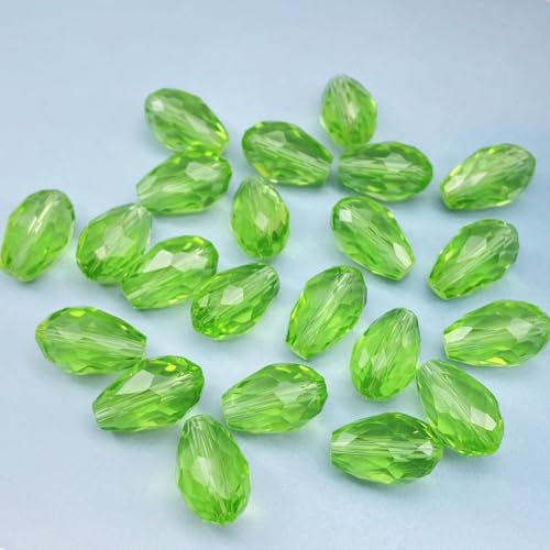 80 PCS 8x12mm Teardrop Crystal Glass Beads Faceted Shape Vertical Hole Loose Glass Beads DIY Handcrafte Bracelet Necklace Earring Jewelry Making(Light Green) - color: Light Green, size: 8x12mm