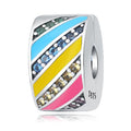 Spacer Stopper Beads for Bracelets & Necklaces, 925 Sterling Silver Beads | Smooth & Pave Cubic Zirconia (White, Blue, 18K Gold Plated) | Anti-Slide Separator Charms S925 Women Jewelry - color: Rainbow-Bead Charms
