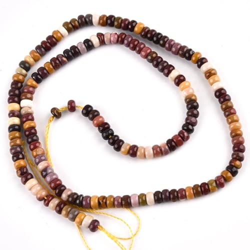 160pcs 4x2mm Natural Mookaite Jasper Disk Rondelle Spacer Stone Semi Precious Gemstone Loose Beads for Jewelry Making 15 Inch - color: Mookaite Jasper