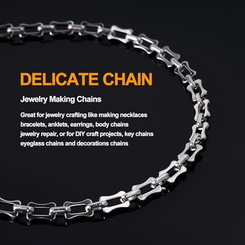 KYUNHOO 6.5FT/2M Stainless Steel Chunky Chains for Jewelry Making 10MM Long Bone Link Chain on Roll Silver Craft Jewelry with Clasps for Men Women DIY Necklace Bracelet - color: Bone Steel