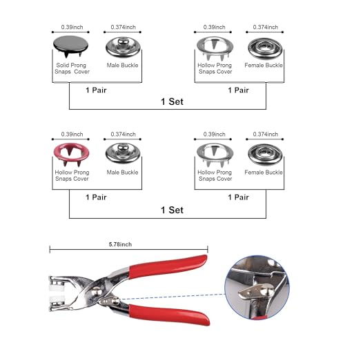 100 Sets Metal Snap Buttons, Sterling Silver Solid Sewing Snaps for Fabric, Prong Snap Button Kits for DIY Crafting Clothing Sewing (9.5mm / 400 PCS) - color: Solid Silver
