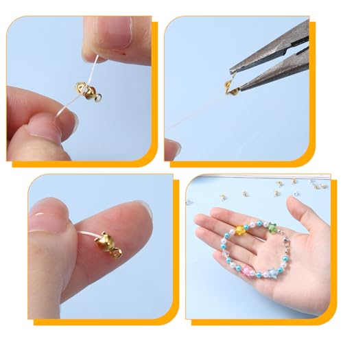 600 Pcs Metal Open Bead Tips Knot Covers, Crimp Covers, Crimping Beads End Caps, Bulk Clamshell Bead Tips for DIY Bracelet, Jewelry Making (Silver, Gold)