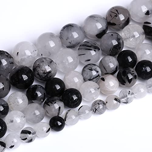90pcs 4mm AAA Natural Black Quartz Rutilated Beads Round Loose Beads for Jewelry Making DIY Bracelet Crystal Energy Healing Power Stone (Black Rutilated Quartz Crystal, 4mm) - color: Black Rutilated Quartz Crystal, size: 4mm