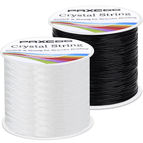 Bracelet String, Paxcoo 2 Rolls Elastic Stretchy Bead String Cord for Clay Beads Kandi Pony Beads Bracelets Jewelry Making (0.5 MM, Crystal & Black) - size: 0.5MM, style: Black & Crystal
