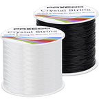 Bracelet String, Paxcoo 2 Rolls Elastic Stretchy Bead String Cord for Clay Beads Kandi Pony Beads Bracelets Jewelry Making (0.5 MM, Crystal & Black) - size: 0.5MM, style: Black & Crystal