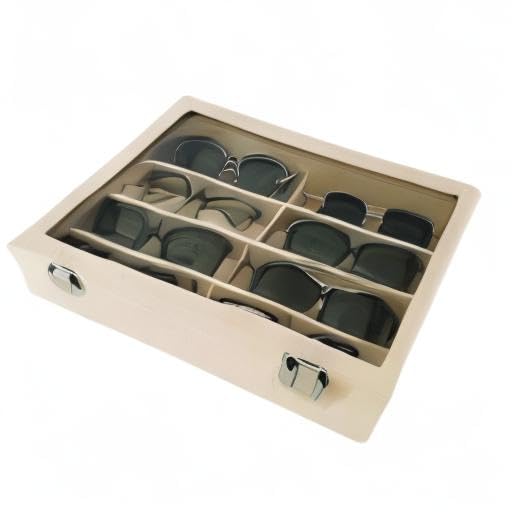 Large Beige Premium Quality Velvet Jewelry Display Box Tray Stackable Practical Trade Show Home Store Eyewear Tray with Glass Lid - color: Eyewear Tray with Lid