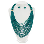 Bocar Necklace for Women, Multi Layer Statement Necklace, Long Chain Chunky Bib Seed Beads Necklace, Necklace Earring Set for Women Gift (NK-10693) - color: Teal-set