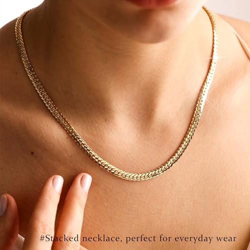 3PCS Gold Necklaces for Women,Chunky Statement Gold Plated Necklace Stack Layered Sterling Silver Herringbone Chains for Women Dainty Trendy Silver Chains Stacked Jewelry Gifts - color: gold cuban necklace set