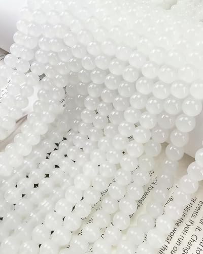 8mm Glass Beads 46PCS Glass Beads for Jewelry Making Charm Round Loose Bead for Bracelet Making Kit (White Jade) - color: White Jade