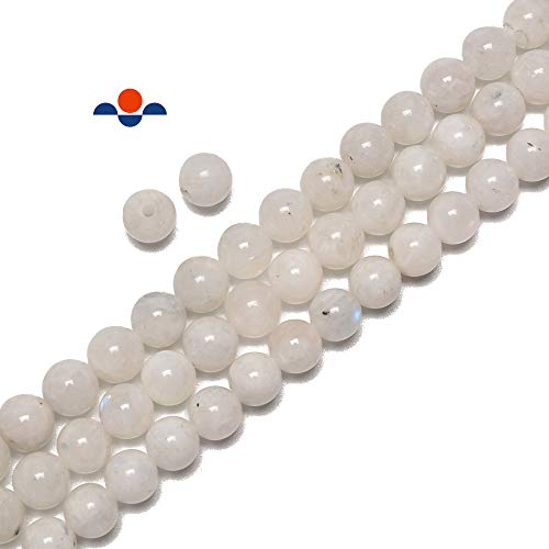 JM Design 2.0mm Hole Natural Rainbow White Moonstone Smooth Round Beads Size 12mm 15.5" Strand for Jewelry Making - size: 12mm