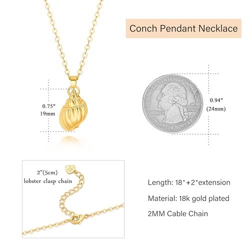 Natural Seashell Shell Scallop Pendant Choker Necklace Adjustable 18K Gold Plated Cable Chain Handmade Jewelry for Women Girls - style: Gold Conch