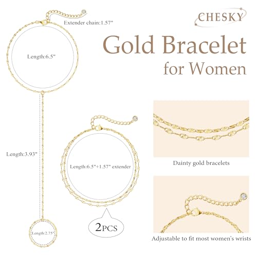CHESKY 14K Gold Plated Hand Chain Bracelets for Women Set - Dainty Finger Ring Bracelet Stack Adjustable Hand Chains Durable Beaded Bracelets Trendy Simple Body Jewelry Gift for Women - style: 3lips bracelet-gold