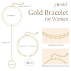 CHESKY 14K Gold Plated Hand Chain Bracelets for Women Set - Dainty Finger Ring Bracelet Stack Adjustable Hand Chains Durable Beaded Bracelets Trendy Simple Body Jewelry Gift for Women - style: 3lips bracelet-gold