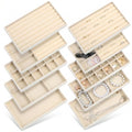 10 Pack Beige Jewelry Organizer Tray, Jewelry Drawer Organizer Inserts with Removable Dividers Stackable Velvet Ring Earring Storage for Rings Earrings Necklace Bracelet Watch Storage