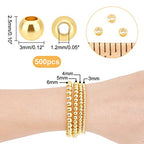 PH PandaHall 500pcs 3mm Gold Beads 18K Gold Plated Beads Long-Lasting Round Smooth Spacer Beads Seamless Loose Balls Mini Seed Beads for Summer Hawaii Stackable Necklace, Bracelet, Earring Making - size: 3mm