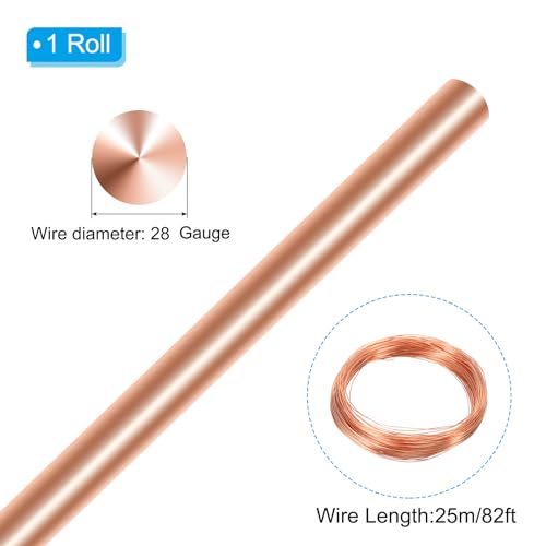 PATIKIL 99.9% Soft Copper Wire, 1Pcs 28Gauge/0.3mm Diameter 25m/82ft Spool Pure Copper Craft Wire for Jewelry Making Beading Garden Plants - size: 28Gauge