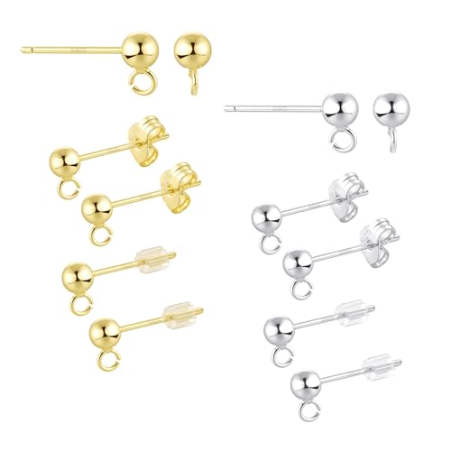 50PCS 14K Gold and Silver Ball Earring Posts Hypoallergenic Earring Studs Ball Ear Pin with 925 Sterling Silver Post for DIY Jewelry Making Findings - color: B Style -14K Gold and Silver Smooth Ball