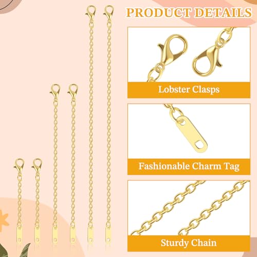 6pcs Necklace Extenders for Women, 2" 4" 6" Jewelry Chain Extension Set Hypoallergenic Bracelet Chain Extenders Extension Chains for Jewelry Making Necklace Bracelet Anklet(Gold)