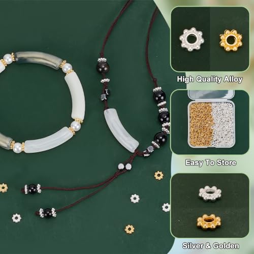 PH PandaHall 500pcs Tibetan Flower Spacer Beads, 2 Colors 5mm Alloy Daisy Beads Metal Jewelry Spacers Snowflake Spacer for Bracelet Necklace Earring Jewelry Making, Golden&Silver - color: Gold Silver
