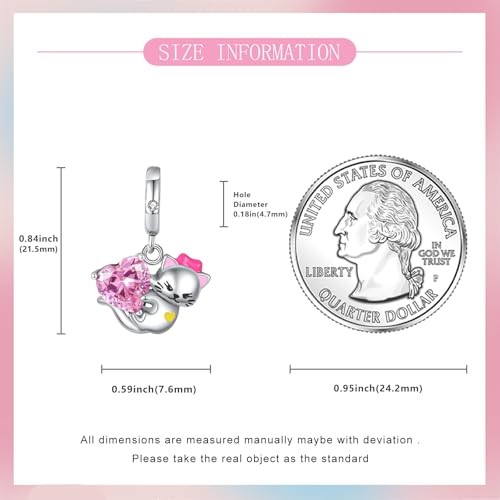 925 sterling silver Bead Charm for Pandora bracelets and Necklaces - Cute Heart Animal Ocean Pendant Bead Charms with Cubic Zirconia Mother's Day Jewelry Making DIY Gifts for Women Wife/Girlfriend - color: Playful Kitten Charm
