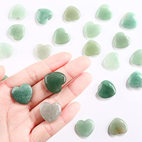 Patelai 24 Pcs Green Aventurine Heart Crystals Green Heart Shaped Worry Stones for Stress Relief, Mental Health Month, Reiki Balancing, Mini Pocket Gemstones Valentines Gift with Black Flannelette Bag - color: Green
