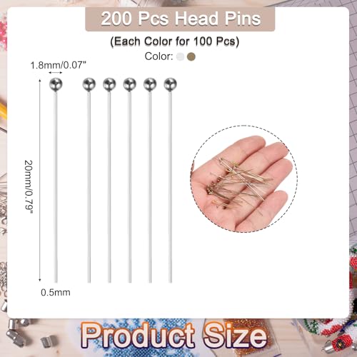 MECCANIXITY 200Pcs Plated Ball Head Pins Jewelry Making 24 Gauge 20mm Wire Head Pins Brass Ball Head Pins End Head Pins for DIY Craft Necklaces Bracelets Earrings, Bronze and Silver - color: Bronze and Silver, size: 20mm