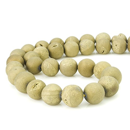 RUBYCA Round Dyed Electroplated Druzy Agate Quartz Crystal Gemstone Beads (1 Strand, Gold, 8mm) - color: Gold, size: 8mm