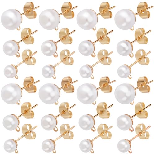 1 Box 120Pcs Hypoallergenic Pearl Earring Posts Pearl Earring Stud Findings with Loop Butterfly Back and Imitation Beads Gold Ear Studs Finding for Jewelry Making DIY Crafts Supplies Women - color: Light Gold