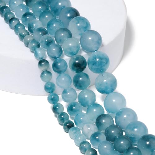 Stone Beads, 60pcs Aquamarine, 6mm Round Loose Beads for Jewelry Making, Bracelets, with Gift Bag, Elastic String & Size Card - color: Aquamarine, size: 6mm