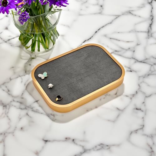 TheDisplayGuys - Aluminum Jewelry Organizer Display Tray - Faux Suede Insert - 76 Ring Holder Slots - Gold/Grey - color: Grey Suede, size: Ring Slots - 76, style: Aluminum - Gold