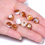 7.5×10mm 50pcs Brown White Facted Lampwork Glass Beads for Jewelry Making, Flat Round Handmade Murano Beads for Bracelets, Crafts, Friendship Bracelet Kit, Rosary Making - color: Brown White