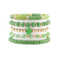 RISHEGAE Heishi Beaded Stretch Bracelets for Women Stackable Polymer Clay Beads Bracelets Friendship Boho Summer Beach Bracelet Jewelry Set - color: D-Green Set