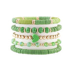 RISHEGAE Heishi Beaded Stretch Bracelets for Women Stackable Polymer Clay Beads Bracelets Friendship Boho Summer Beach Bracelet Jewelry Set - color: D-Green Set