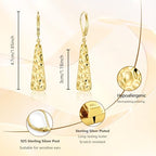 ALEXCRAFT 925 Sterling Silver Dangle Earrings for Women, 14K Gold Plated French Leverback Earrings, Hypoallergenic Lightweight Statement Hammer Square Bar Long Drop Earing for Women Trendy Jewelry - color: GoldA