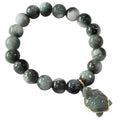 Natural Green Jade Bracelet 10mm Real Jade Beads with Turtle Charm, Feng Shui Protection Luck Wealth Bracelet, Spiritual Healing Stretch Bracelet Gift with Red Velvet Pouch