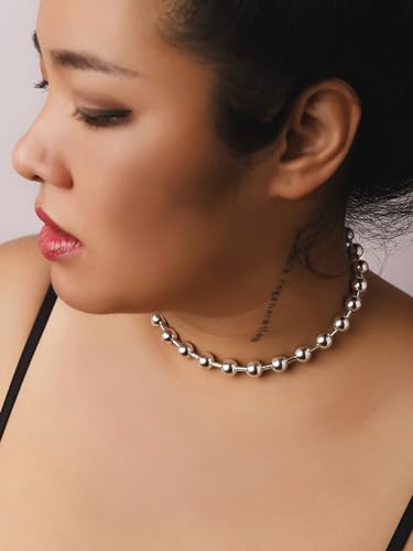 Sacina Y2k Aesthetic Emo Beaded Ball Chain Necklace, Gothic Punk Grunge Necklace, Christmas Jewelry Gift - color: Silver, size: 16 in