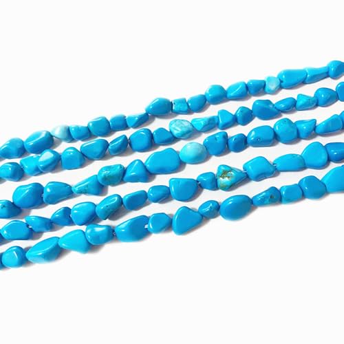6-8mm Natural Blue Turquoise Nuggets Oval Free Tumbled Pebble Semi Precious Gemstone Loose Stone Beads Approx 15.5 inch for DIY Jewelry Making - color: Blue Turquoise