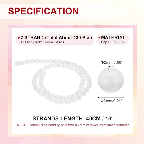 PATIKIL 6 mm Natural Clear Quartz Loose Beads, 2 Strands Crystal Round Stone Strand Beads Gemstone Loose Bead Spacer Beads for Jewelry Making DIY Necklace Bracelet, White - color: White, size: 6 mm