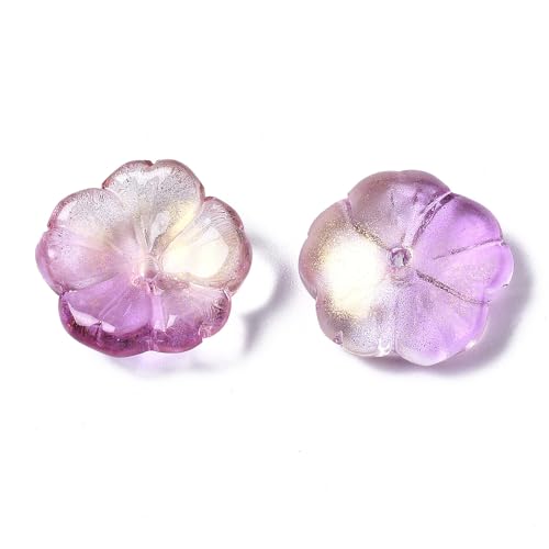 KISSITTY 100pcs Flower Glass Beads Plum Crystal Aesthetic Flowers Drilled Bead Caps Charm Spacers for DIY Necklaces Earrings Bracelets Jewelry Craft Making for Women - color: Plum