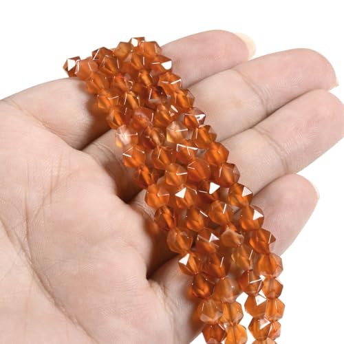 Red Orange Agate 6mm Gemstone Triangle Faceted Round Loose Beads Strand 15.5" DIY Jewelry Making - color: Red Orange Agate