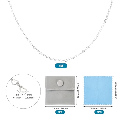 Elecrelive 925 Sterling Silver Heart Chains 3.28 Feet Heart Link Chain Necklace Roll Permanent Jewelry for Women Necklace Bracelet Making - color: Sterling Silver, Heart