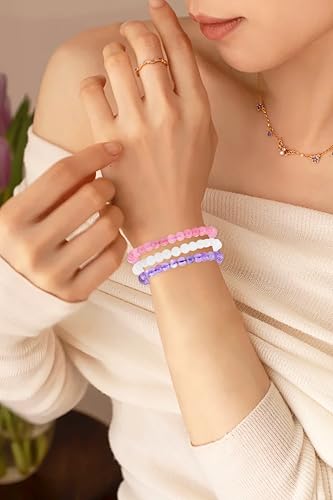 2/3-Pieces 4mm 6mm 8mm Natural Crystal Gemstone – Handmade Reiki Energy Healing Stretch Bracelets Jewelry for Yoga, Meditation, Unisex - color: 3 Pieces (Amethyst&PinkQuartz&WhiteJade), size: 6mm