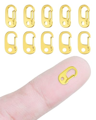10Pcs Oval Clasp Carabiner Necklace Clasps and Closures, Spring Ring Clasp Pearl Necklace Enhancer Connector for Jewelry Bracelet Making - color: Gold, size: Very Small (0.39 × 0.23 in)