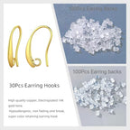 18K Gold Plated Earring Hooks, 230PCS Earring Findings with Earring Backs for Jewelry Making Hypoallergenic Ear Wires Fish Hook for DIY Earrings Bulk Pack - color: 18K Gold-Big Earing Hooks