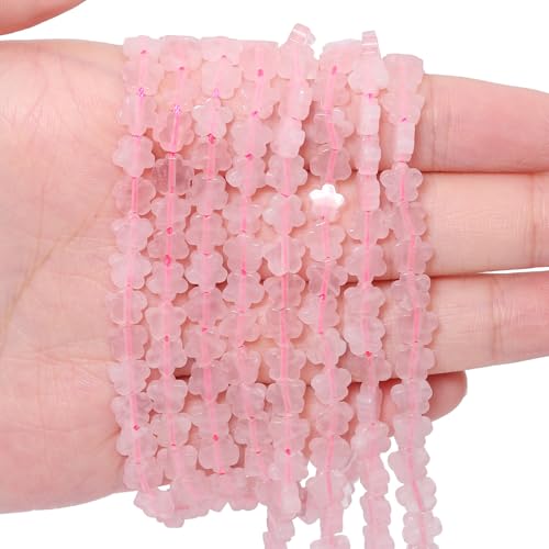 Songxi 60pcs 6mm Pink Crystal Plum Blossom Natural Stone Beads for Jewelry Making, Smooth Loose Flower Shape Gemstone Beads for Bracelets Necklace Earrings Making Supplies ﻿ - color: Pink Crystal